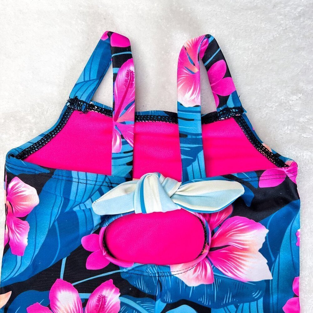 Hurley One Piece Swimsuit | Baby Girls | 12 Months | Tropical Floral | Pink Blue - Picture 6 of 9
